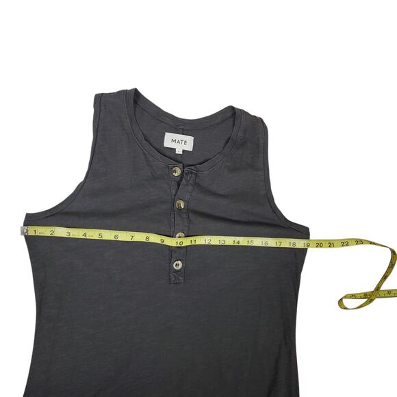 MATE THE LABEL AVERY HENLEY Midi Cotton Knit DRESS Sz L CHARCOAL GRAY Sleeveless - Picture 9 of 11
